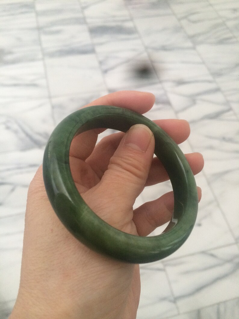Sale 56.7 mm 100/% Natural dark green nephrite Hetian Jade bangle B4