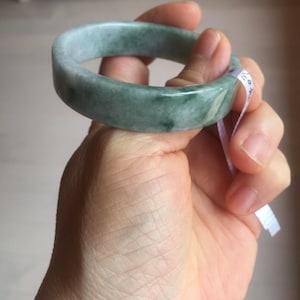 50.7mm Certified type A 100% Natural green with green floating flowers Jadeite Jade square bangle PC37-0403