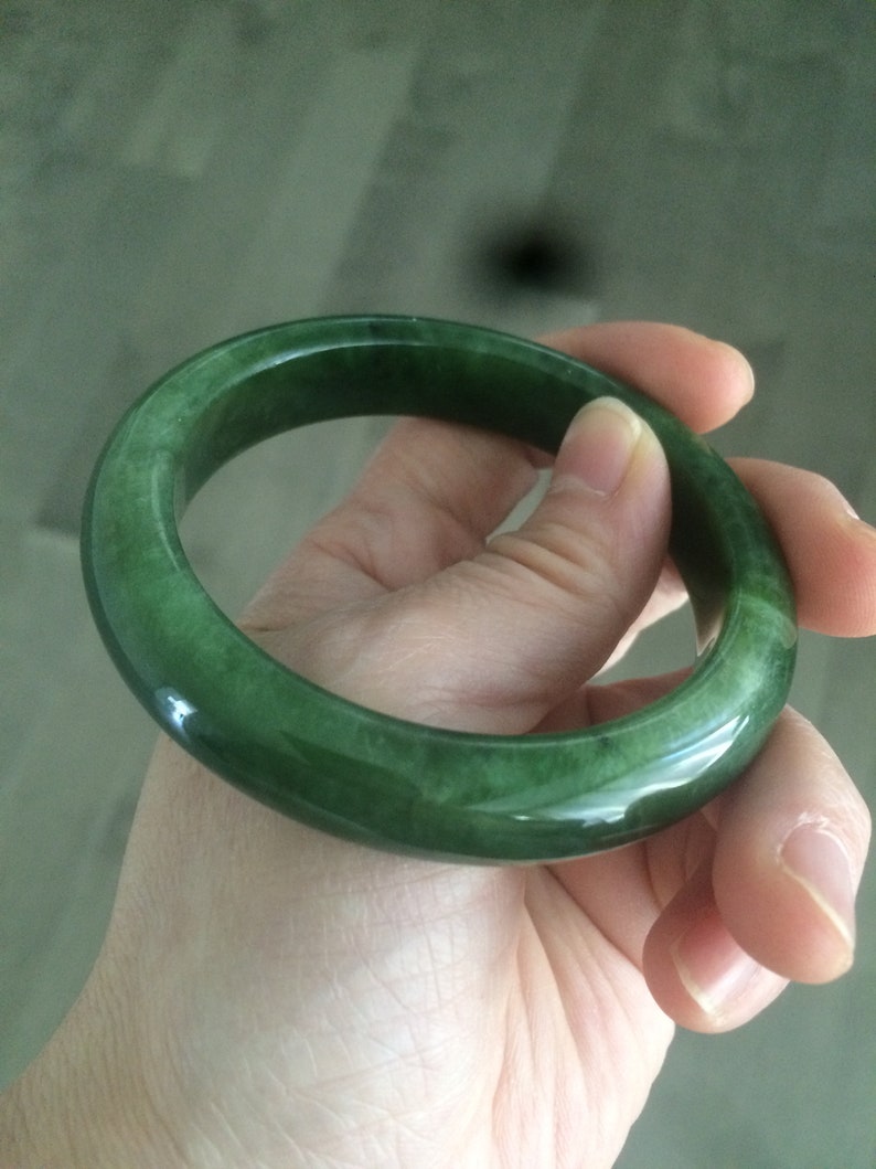 Sale 56.7 mm 100/% Natural dark green nephrite Hetian Jade bangle B4