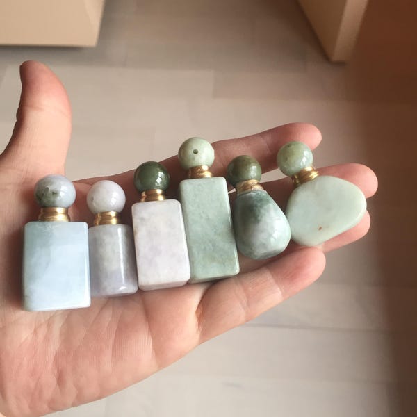 Type A 100% Natural light green/white/purple/black Jadeite Jade Perfume Bottles with removable cap desk decor/pendant/worry stone PB48