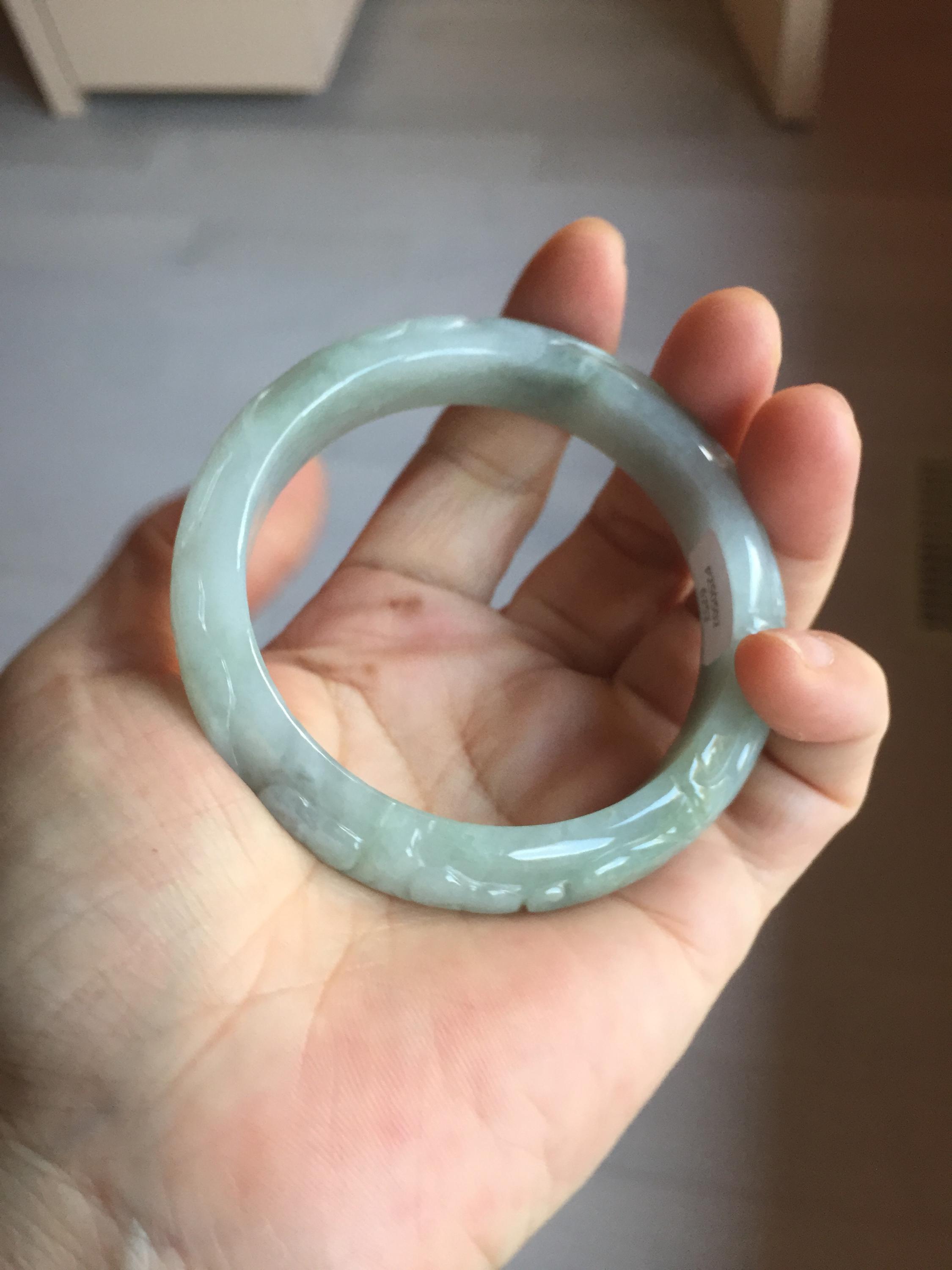 55.3mm 認定タイプA 100%天然ライトグリーン、古代コイン、吉祥雲、霊