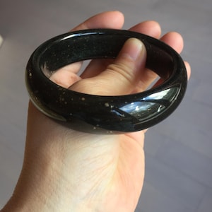 60mm 100% Natural dark green/black meteorite Stellar Night sky broad style nephrite Jade bangle HF115-1247