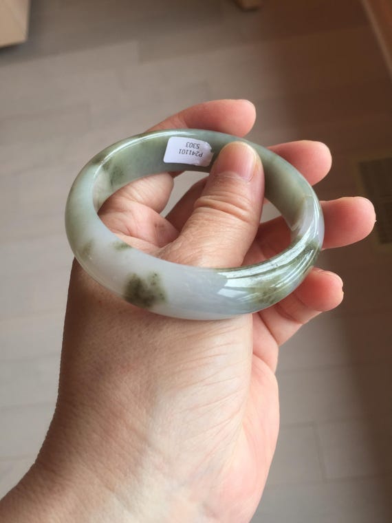 54mm 認証済み天然100%タイプA 淡緑茶紫色幻想的な霧のようなオーバル 
