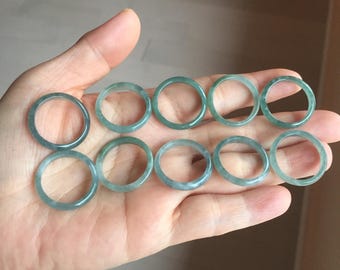 18.1mm size 8 100% natural type A icy watery green/blue slim style Guatemala jadeite jade band ring group PE81