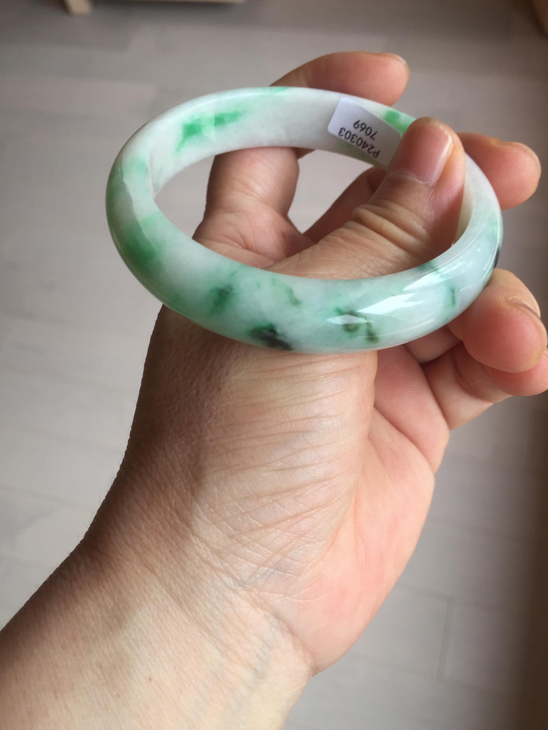 58 mm 認定タイプ A 100% 天然サニーグリーン/ホワイト ジェダイト
