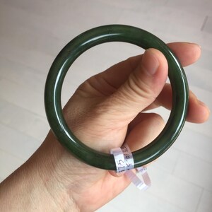 60.5mm certified 100% Natural dark green/black round cut nephrite Jade(碧玉)  bangle HN13-1575