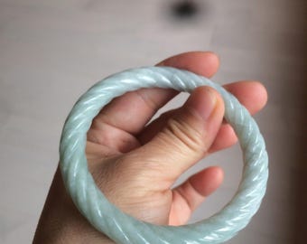 58.5mm Certified 100% Natural type A green vintage twist style Jadeite Jade bangle Z125-7987