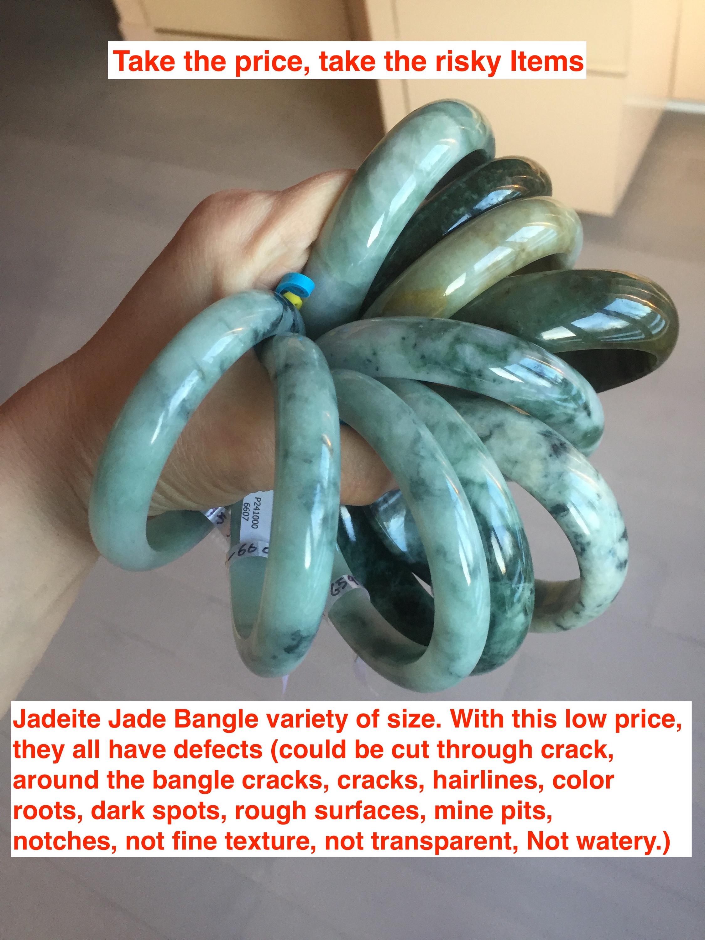 54-59mm certified Type A 100% Natural dark green/white/black Jadeite Jade bangle group with defects GL51
