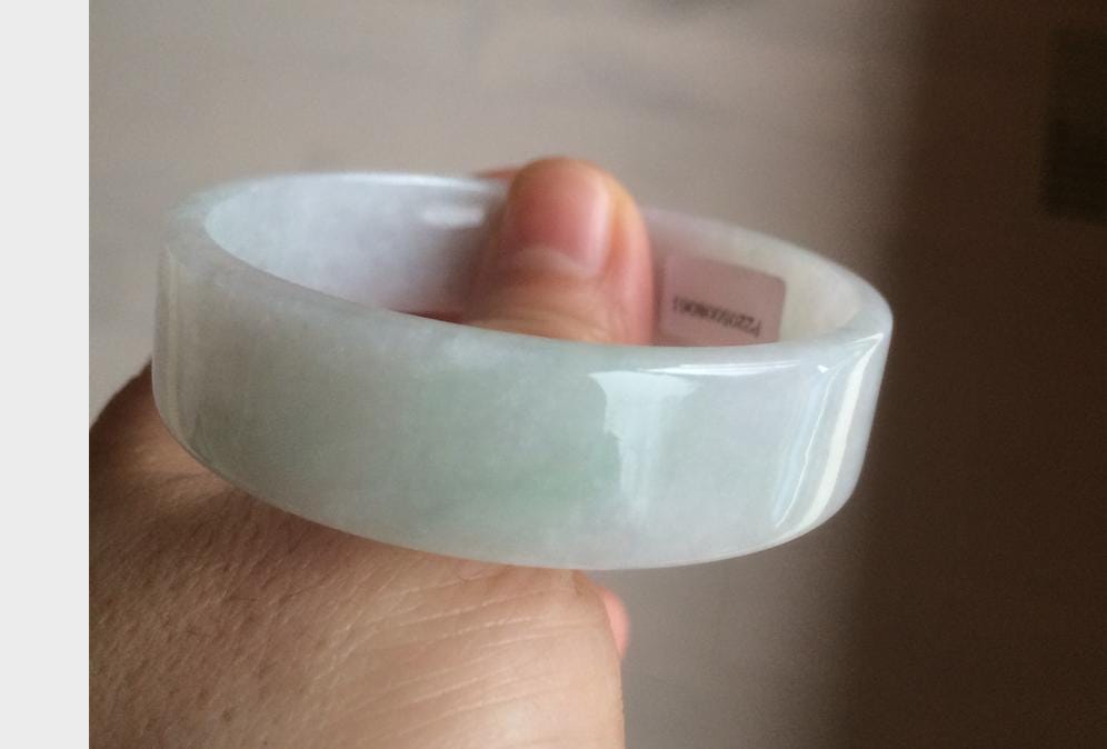 52 mm 認定タイプ A 100%天然グリーン/ホワイトスクエアジェダイト翡翠