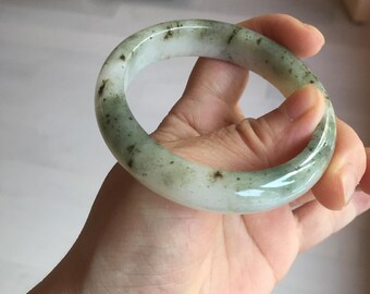 56.4 mm 認定ダークグリーン/ブラック/ホワイト、海藻が浮かぶ翡翠翡翠