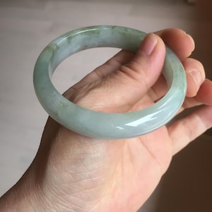 57.5mm Certified Type A 100% Natural light green black brown jadeite Jade bangle PC95-0337