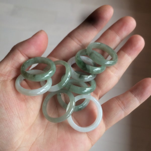 100% natural type A watery green/white/yellow/dark green/gray jadeite jade band ring AY1 (Added-on items, not sale individually.)
