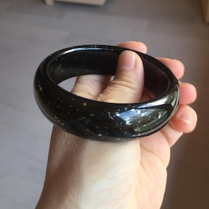 58mm 100% Natural dark green/black meteorite Stellar Night sky broad style nephrite Jade bangle HF116-1263