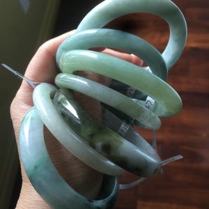 Sale! Type A 100% Natural dark green/white/black Jadeite Jade bangle with defects group 3