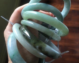 Sale! Type A 100% Natural dark green/white/black Jadeite Jade bangle with defects group 3
