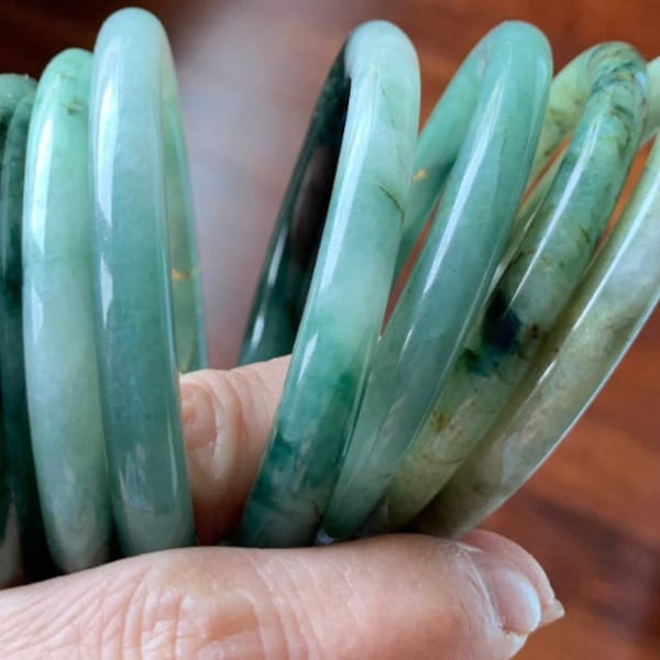 Sale! Type A 100% Natural dark green/white/black Jadeite Jade bangle (with defects) group 1