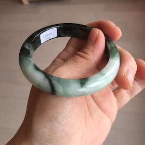 54 mm zertifizierter 100% natürlicher Typ A dunkelgrün weißer Jadeit Jade Armreif AA43-5316