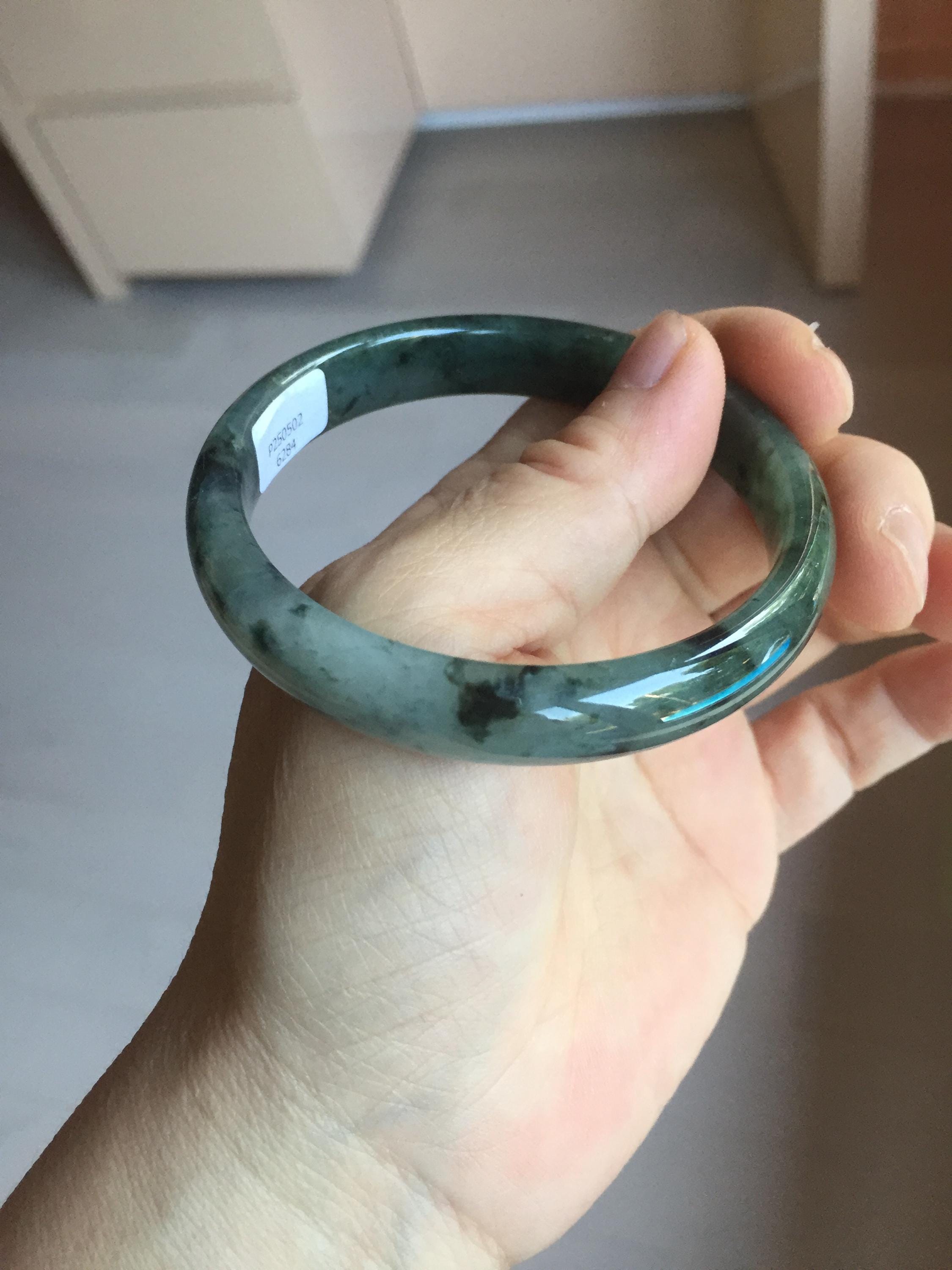 56.8 mm 認定 100% 天然タイプ A 油性ダークグリーン/グレー (老油青