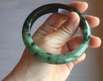 59.8 mm 認定タイプA 100%天然 白紫に緑の花が浮かぶ翡翠 翡翠バングル