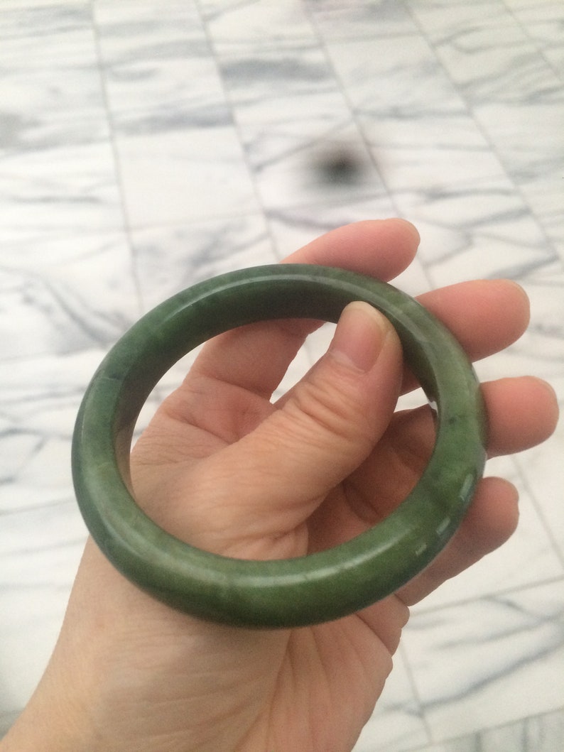 Sale 56.7 mm 100/% Natural dark green nephrite Hetian Jade bangle B4