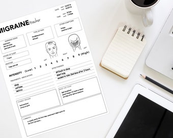 Migraine Tracker for Men - Black & White - Printable Download - Headache Tracker - Simple Design - Track Migraine Pain