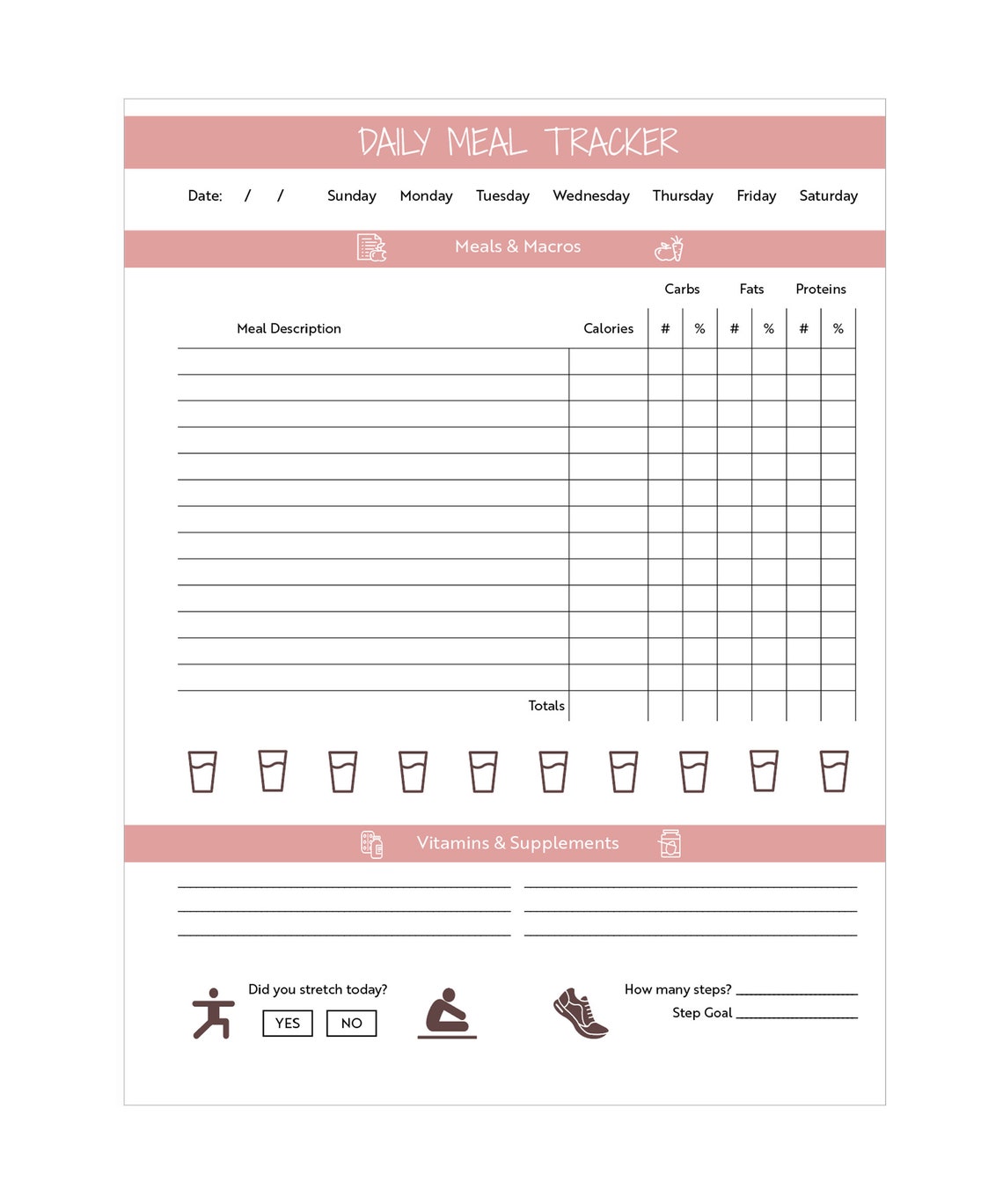 daily meal tracker for happy planner classic fitness etsy daily meal tracker