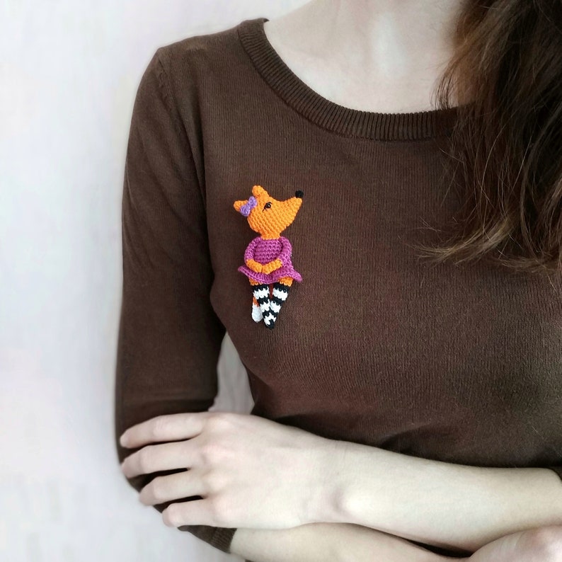 Fox Crochet pattern Crochet brooch Foxy Brooch Amigurumi Animal brooch PDF tutorial Foxy brooch crochet pattern in English