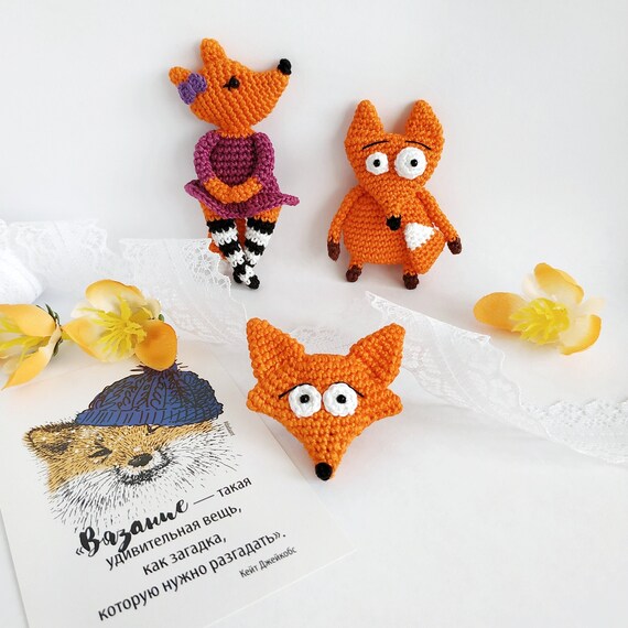 Fox Crochet pattern Crochet brooch Foxy Brooch Amigurumi Animal brooch PDF tutorial Foxy brooch crochet pattern in English