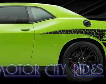 2015-2023 Dodge Challenger HoneyComb SCAT PACK Grpahic Quarter Panel Decal Kit Side Stripe Cost Includes Driver & Passenger Sides