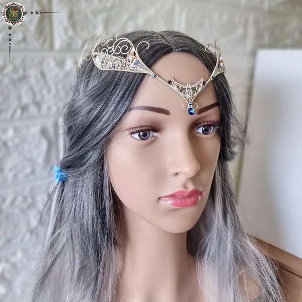 Ethereal Sky Headpiece - Crescent Moon crown adorned with Stars, for formal events, gala, or evening party, Fashion Jewelry, Luxury Jewelry