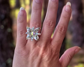 Luminous Elven Flower Ring: Swarovski Crystal, Glow in the Dark Jewelry