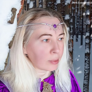 Purple Crystal Elven Tiara: Silver Bridal Crown, Cosplay Jewelry