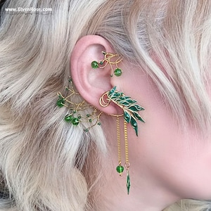 Elfen Ohrschmuck: Blattgold, Swarovski Kristalle, Fantasy Ohrschmuck