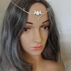Triple Moon Goddess Tiara: Silver Plated Wiccan Headpiece