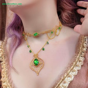 Elven Green Crystal Necklace: Gold Wire Wrapped Fairy Jewelry
