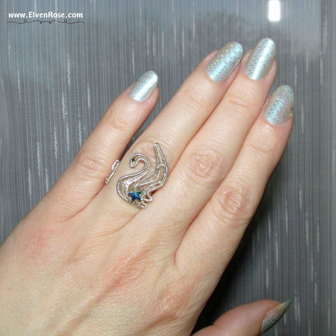 Swarovski Crystal Swan Ring: Silver Plated Adjustable Jewelry