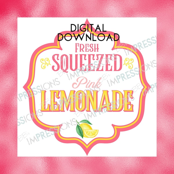 Pink Lemonade Label png | Sublimation | Waterslide| Lemonade | Fresh Squeezed | Pink Lemonade | Summer | Digital Download