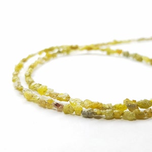 15.00 Ct Natural Diamond Beads Strand,Fancy Yellow Color Diamond Beads 16&quot; Necklace Chain wt Silver Clasp, Long Drilled Rough Diamonds Beads