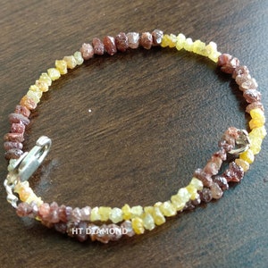 8.00 Cts Natural Yellow & Red Color Raw Rough Diamonds Beads 6.50&quot; Bracelet wt Silver Clasp ! Conflict Free Loose Rough Diamond
