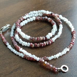 20 Carat Natural Rough Diamond Beads, Fancy Red & White Color Rough Diamond Strand,  16&quot; Strand Necklace wt Silver Clasp, Diamond Necklace