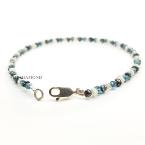11.00 Ct ! 1.75 to 2.50 MM Natural White Black Blue Rough Diamond Beads 6.50&quot; Bracelet wt Silver Clasp ! Conflict Free Rough Diamonds Beads