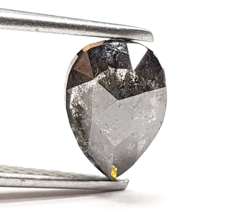 1.00 TCW Natural Diamond Pear Shape Salt and Pepper Black Color Rose Cut Natural Loose Diamond