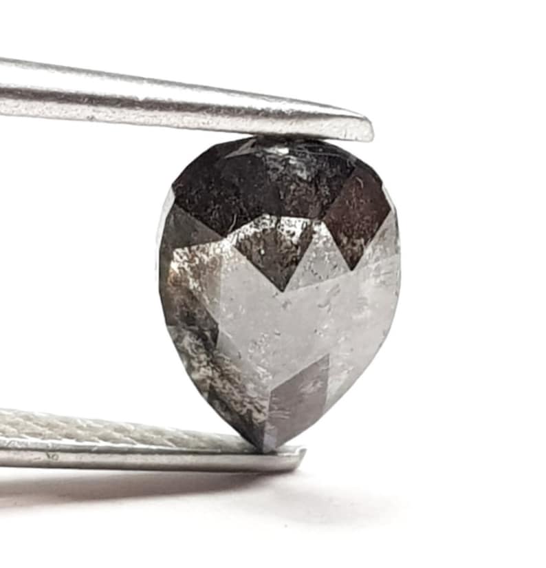 1.00 TCW Natural Diamond Pear Shape Salt and Pepper Black Color Rose Cut Natural Loose Diamond