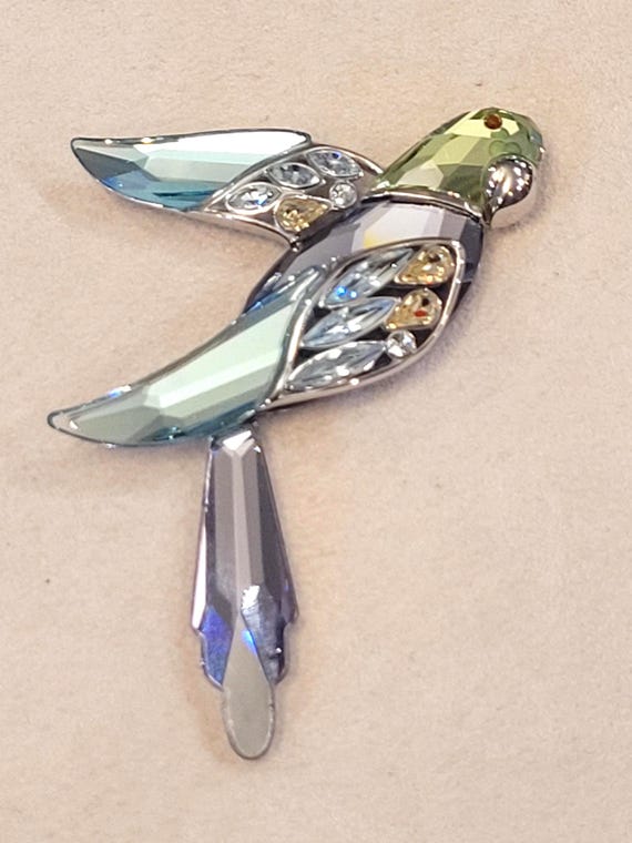 Vintage Swarovski Sterling Silver Parrot Pin, Amethyst Zircon Crystals