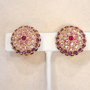 Vintage Joan Rivers Crystal Ohrclips, Ballet Pink Magenta, Gold Ton