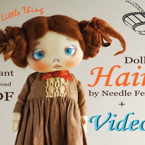 Puppenhaar Tutorial, Haar Tutorial, PDF Haar, Video Haar Tutorial, Haare für Puppe, Rag Doll Haar, Wie man Haare befestigt