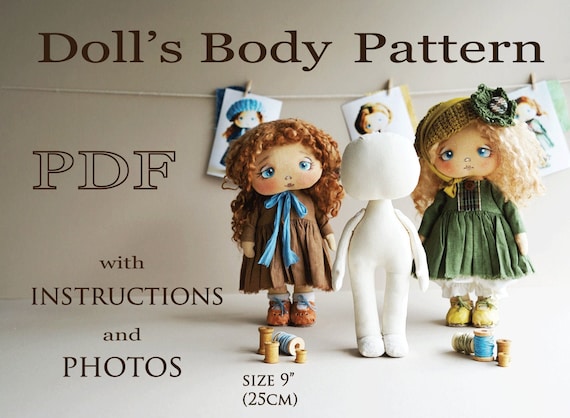 Sewing Pattern Doll Body 25cm,  9"Rag Doll Body, Interior Art Doll Handmade, Tutorial Download with photos and instructions, Body Pattern