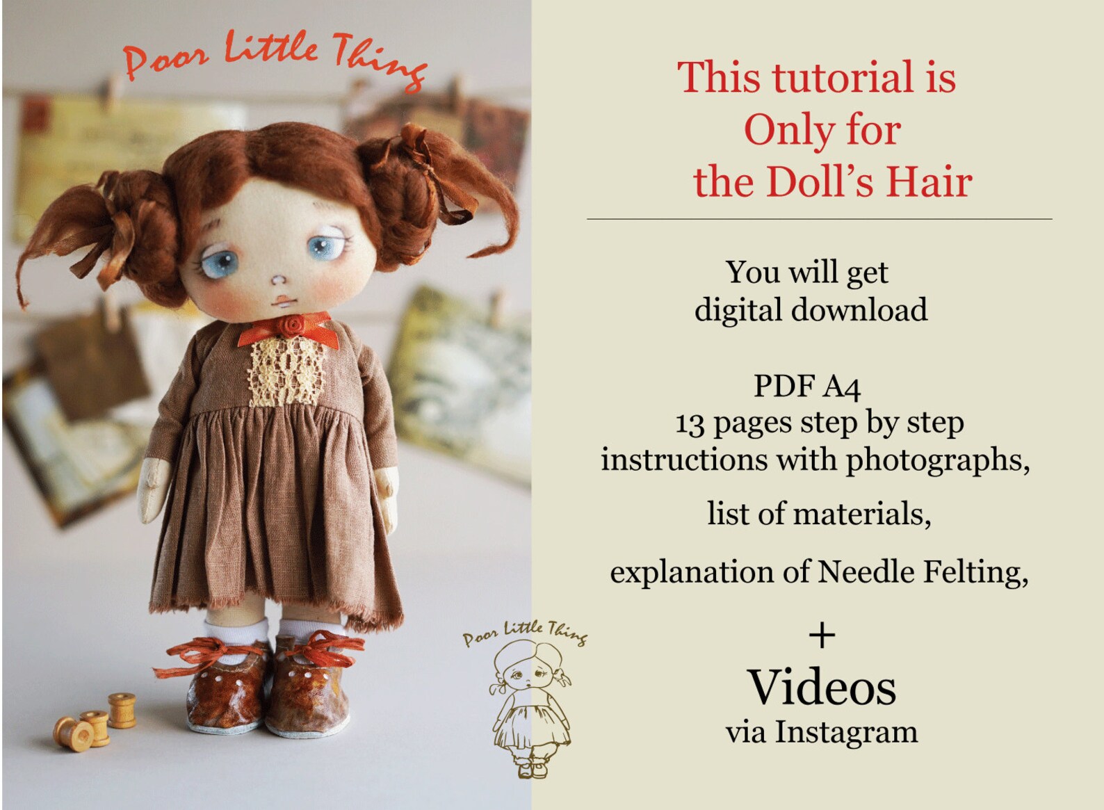 Doll Hair Tutorial, Hair Tutorial, PDF Hair, Video Hair Tutorial, Hair
