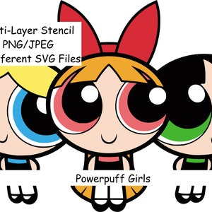 The Powerpuff Girls Cartoon Stencil, SVG Cut File, PNG, Layered SVG, Vinyl, Mylar, Stickers, Engrave
