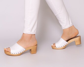 white clog sandals